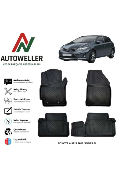 AutoWeller Toyota Auris 2013 Sonrası Havuzlu Oto Havuzlu 3D TPE Oto Paspas Takımı ürün görseli 1