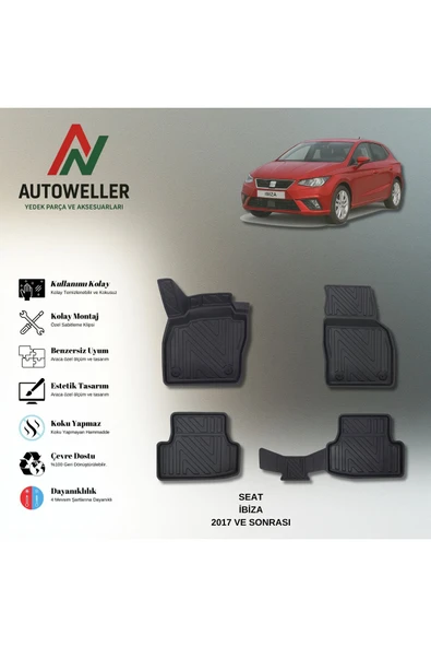 AutoWeller Seat İbiza 2017 Sonrası Havuzlu 3D TPE Oto Paspas Takımı ürün görseli 1