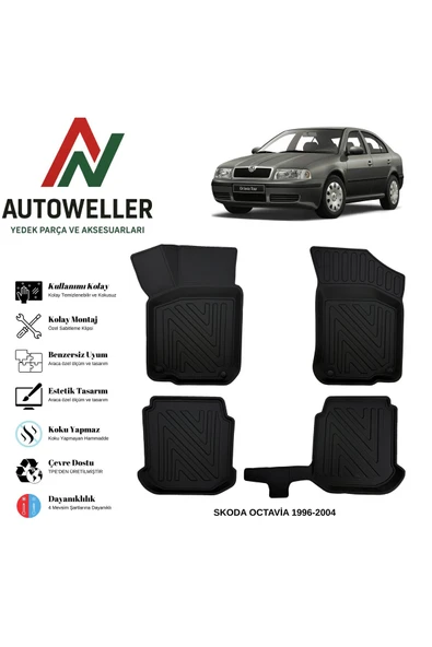 AutoWeller Skoda Octavia 1996-2004 Havuzlu Oto Havuzlu 3D TPE Oto Paspas Takımı ürün görseli 1