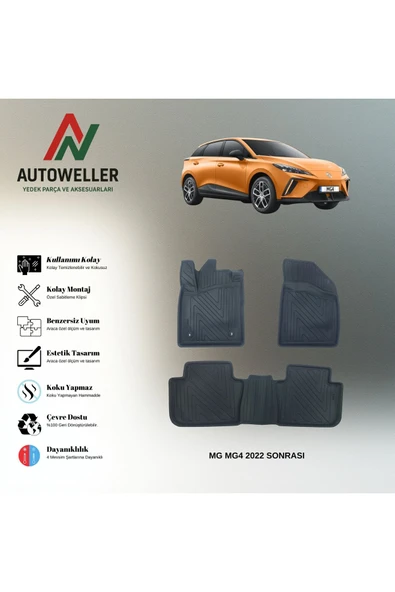 AutoWeller MG4 2022 Sonrası Havuzlu 3D TPE Oto Paspas Takımı ürün görseli 1