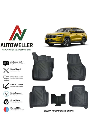AutoWeller Skoda Kodiaq 2024 Sonrası Havuzlu Oto Havuzlu 3D TPE Oto Paspas Takımı ürün görseli 1