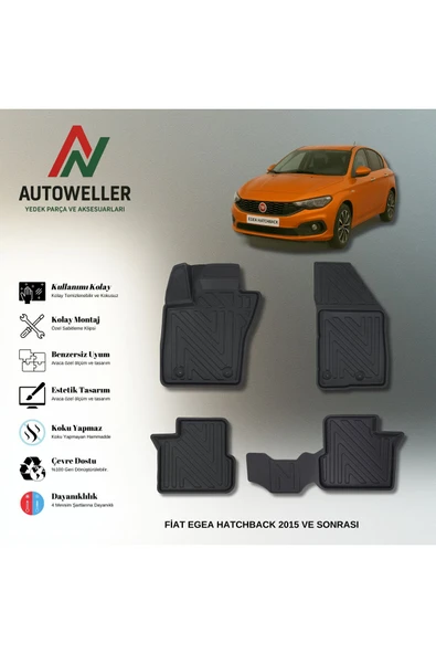 AutoWeller Fiat Egea 2015 Sonrası Hatchback Havuzlu 3D TPE Oto Paspas Takımı ürün görseli 1
