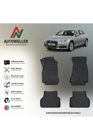 AutoWeller Audi A4 2016 Sonrası Havuzlu 3D TPE Oto Paspas Takımı ürün görseli 1