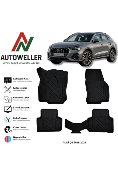 AutoWeller Audi Q3 2018-2024 Havuzlu Oto Havuzlu 3D TPE Oto Paspas Takımı ürün görseli 1