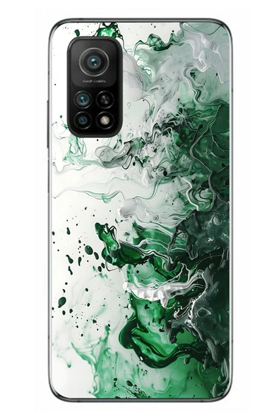 Le Balvo Xiaomi Mi 10 T Uyumlu Yeşil Beyaz Dalgalar Baskılı Silikon Kılıf ürün görseli 1