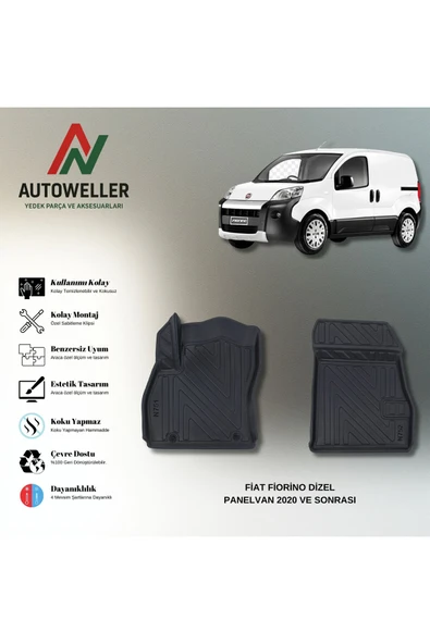 AutoWeller Fiat Fiorino Dizel 2020 Sonrası Panelvan Havuzlu 3D TPE Oto Paspas Takımı ürün görseli 1