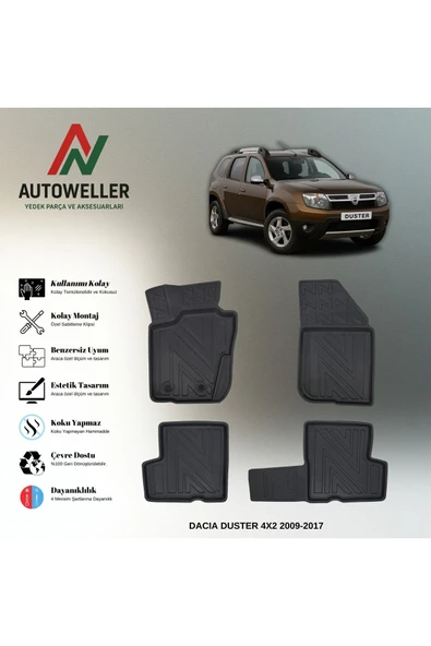 AutoWeller Dacia Duster 2009-2017 4x2 Havuzlu 3D TPE Oto Paspas Takımı ürün görseli 1