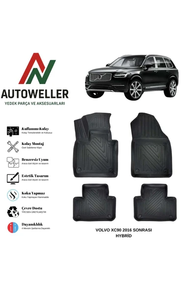 AutoWeller Volvo XC90 2016 Sonrası Havuzlu Oto Hybrid Havuzlu 3D TPE Oto Paspas Takımı ürün görseli 1