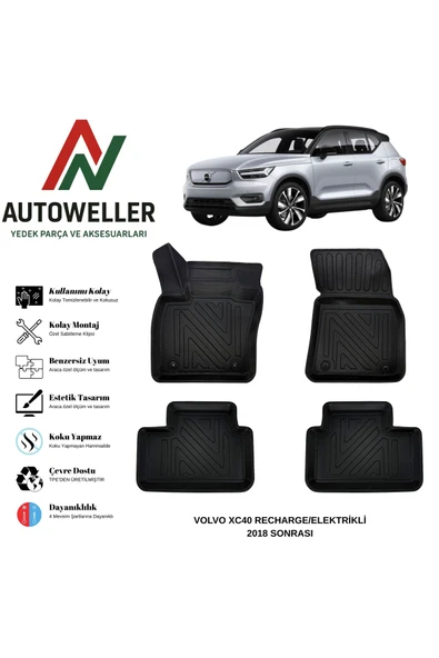 AutoWeller Volvo XC40 2018 Sonrası Havuzlu Oto Recharge/Elektrikli Havuzlu 3D TPE Oto Paspas Takımı ürün görseli 1