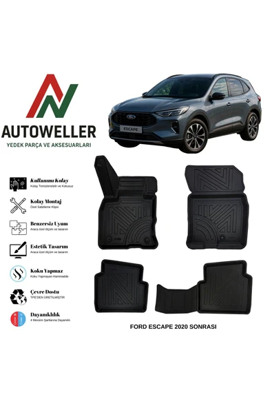 AutoWeller Ford Escape 2020 Sonrası Havuzlu Oto Havuzlu 3D TPE Oto Paspas Takımı ürün görseli 1