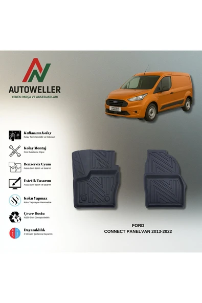AutoWeller Ford Connect 2013-2022 Panelvan Havuzlu 3D TPE Oto Paspas Takımı ürün görseli 1