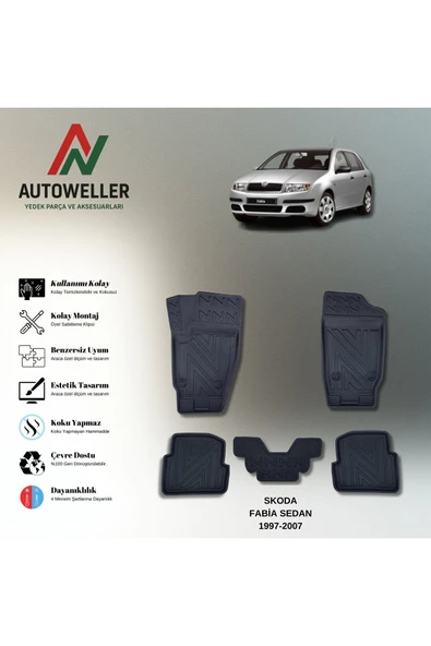 AutoWeller Skoda Fabia 1999-2007 Havuzlu 3D TPE Oto Paspas Takımı ürün görseli 1