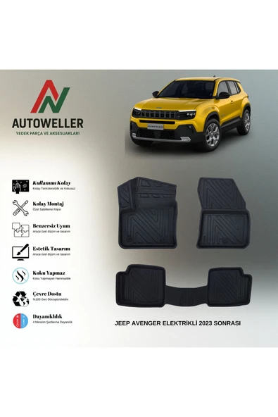 AutoWeller Jeep Avenger 2023 Sonrası Elektrikli Havuzlu 3D TPE Oto Paspas Takımı ürün görseli 1