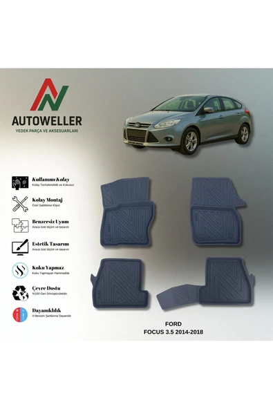 AutoWeller Ford Focus 2014-2018 Havuzlu 3D TPE Oto Paspas Takımı ürün görseli 1