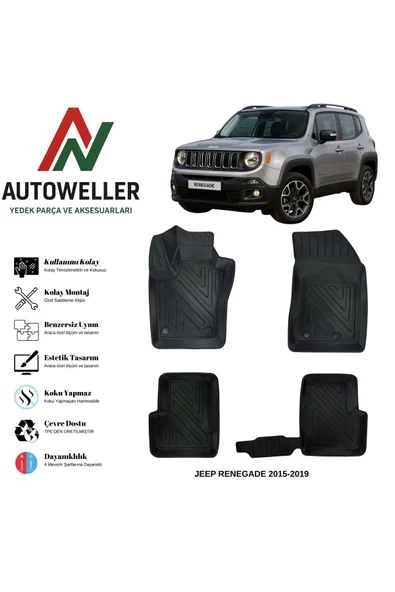 AutoWeller Jeep Renegade 2015-2019 Havuzlu Oto Havuzlu 3D TPE Oto Paspas Takımı ürün görseli 1