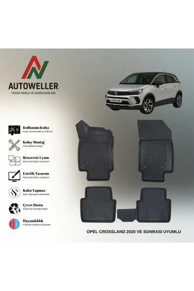 AutoWeller Opel Crossland 2020 Sonrası Havuzlu 3D TPE Oto Paspas Takımı ürün görseli 1