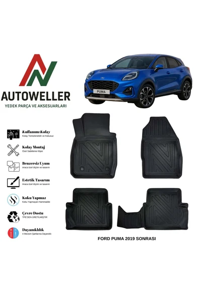 AutoWeller Ford Puma 2019 Sonrası Havuzlu Oto Havuzlu 3D TPE Oto Paspas Takımı ürün görseli 1