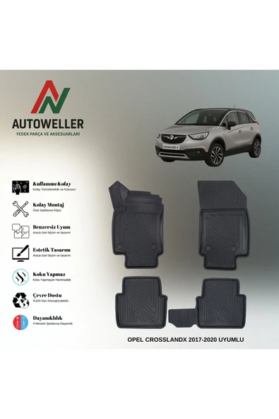 AutoWeller Opel Crossland X 2017-2020 Havuzlu 3D TPE Oto Paspas Takımı ürün görseli 1