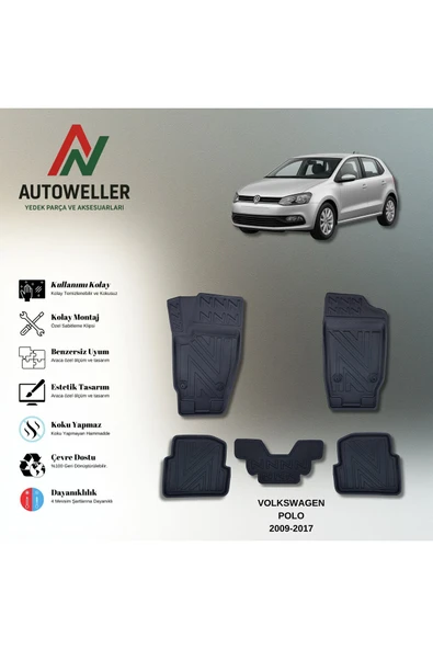AutoWeller Volkswagen Polo 6R 2009-2017 Havuzlu 3D TPE Oto Paspas Takımı ürün görseli 1