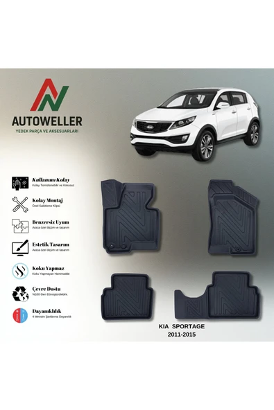 AutoWeller Kia Sportage 2011-2015 Havuzlu 3D TPE Oto Paspas Takımı ürün görseli 1