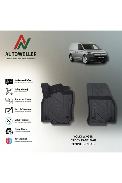 AutoWeller Volkswagen Caddy 2020 Sonrası Panelvan Havuzlu 3D TPE Oto Paspas Takımı ürün görseli 1