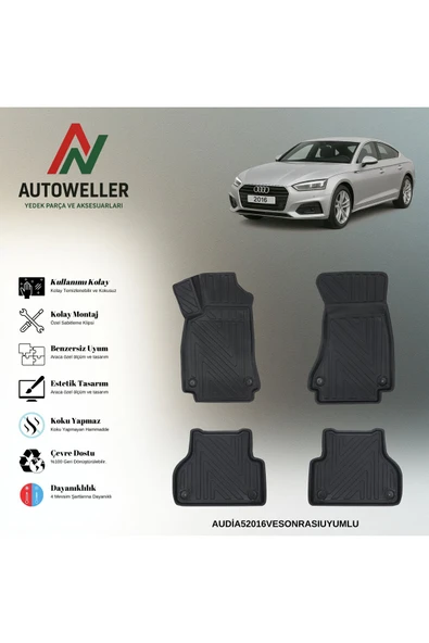 AutoWeller Audi A5 2016-2024 Havuzlu 3D TPE Oto Paspas Takımı ürün görseli 1