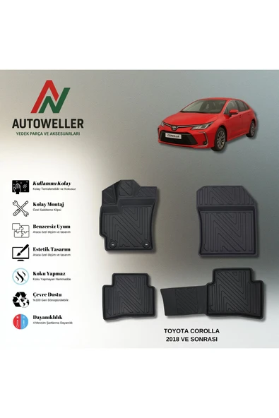 AutoWeller Toyota Corolla 2018 Sonrası Havuzlu 3D TPE Oto Paspas Takımı ürün görseli 1