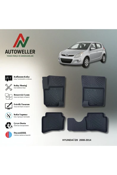 AutoWeller Hyundai i20 2008-2014 Havuzlu 3D TPE Oto Paspas Takımı ürün görseli 1