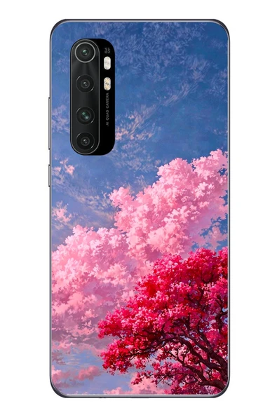 Le Balvo Xiaomi Mi 10 Lite Uyumlu Kırmızı Pembe Ağaçlar Baskılı Silikon Kılıf ürün görseli 1