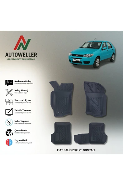 AutoWeller Fiat Palio 2003-2011 5 Kapı Havuzlu 3D TPE Oto Paspas Takımı ürün görseli 1