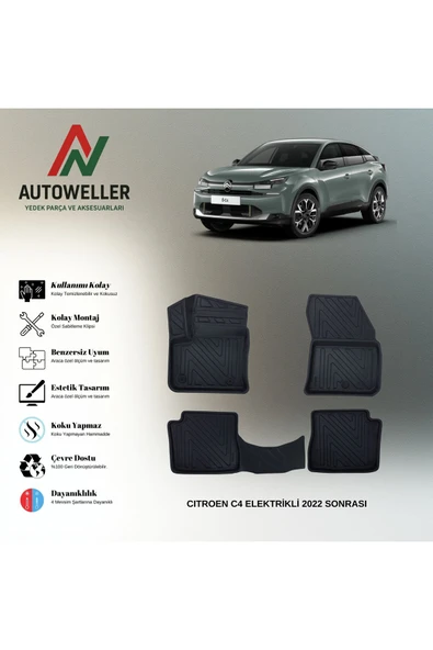 AutoWeller Citroen C4 Elektrikli 2022 Sonrası Havuzlu Havuzlu 3D TPE Oto Paspas Takımı ürün görseli 1