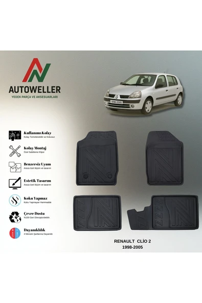 AutoWeller Renault Clio 2 1998-2005 Havuzlu 3D TPE Oto Paspas Takımı ürün görseli 1