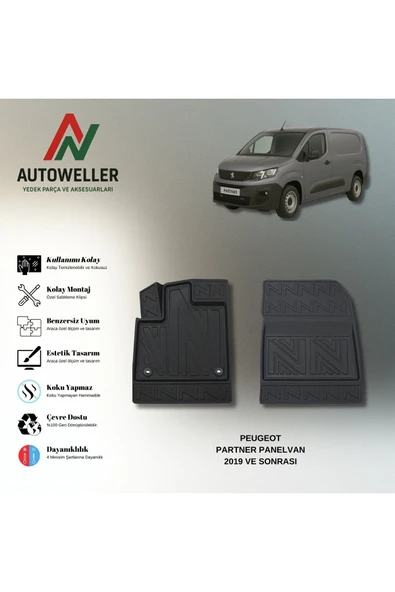 AutoWeller Peugeot Partner Panelvan 2019 Sonrası Havuzlu 3D TPE Oto Paspas Takımı ürün görseli 1
