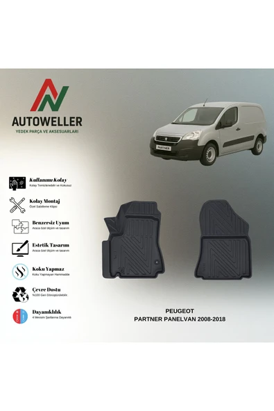 AutoWeller Peugeot Partner 2008-2018 Panelvan Havuzlu 3D TPE Oto Paspas Takımı ürün görseli 1