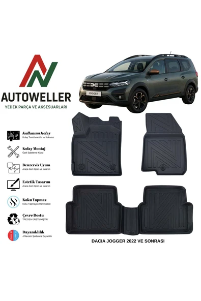 AutoWeller Dacia Jogger 2022 Sonrası Havuzlu Oto Havuzlu 3D TPE Oto Paspas Takımı ürün görseli 1