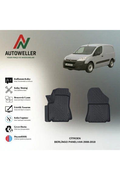 AutoWeller Citroen Berlingo Panelvan 2008-2018 Havuzlu 3D TPE Oto Paspas Takımı ürün görseli 1