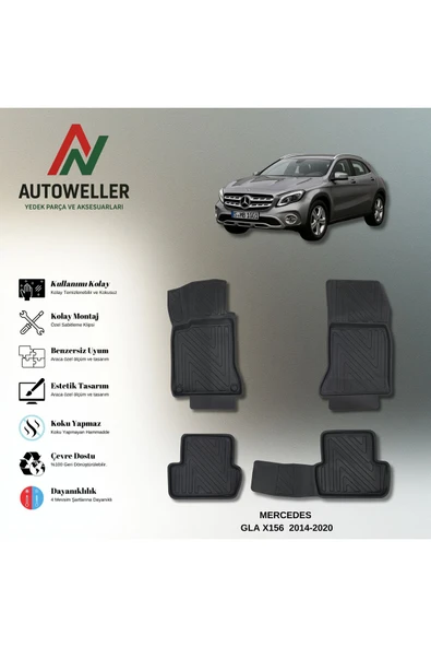 AutoWeller Mercedes-Benz GLA 2014-2020 Havuzlu 3D TPE Oto Paspas Takımı ürün görseli 1
