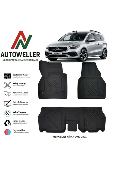 AutoWeller Mercedes-Benz Citan 2012-2021 Havuzlu Oto Havuzlu 3D TPE Oto Paspas Takımı ürün görseli 1
