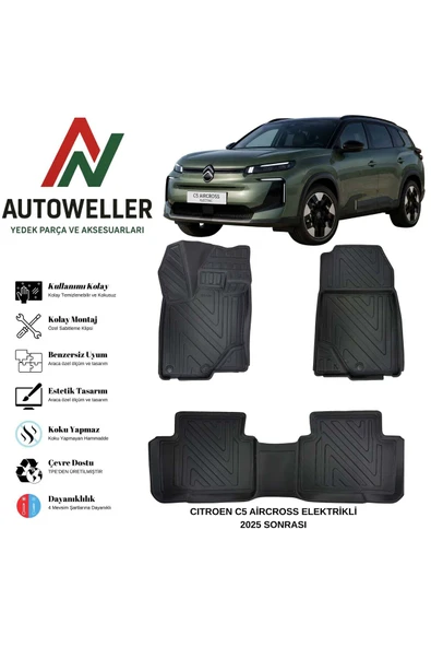 AutoWeller Citroen C5 Aircross 2025 Sonrası Havuzlu Oto Elektrikli Havuzlu 3D TPE Oto Paspas Takımı ürün görseli 1
