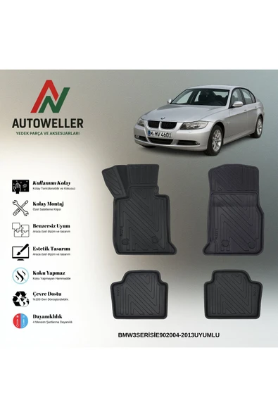 AutoWeller BMW 3 Serisi E90 2004-2013 Havuzlu 3D TPE Oto Paspas Takımı ürün görseli 1