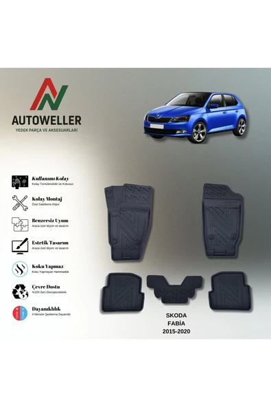 AutoWeller Skoda Fabia 2015-2020 Havuzlu 3D TPE Oto Paspas Takımı ürün görseli 1