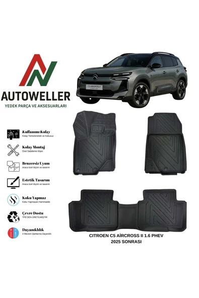 AutoWeller Citroen C5 Aircross II 2025 Sonrası Havuzlu Oto 1.6 Phev Havuzlu 3D TPE Oto Paspas Takımı ürün görseli 1