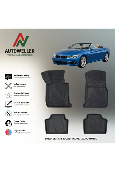 AutoWeller BMW 4 Serisi Cabrio F33 2013-2020 Havuzlu 3D TPE Oto Paspas Takımı ürün görseli 1