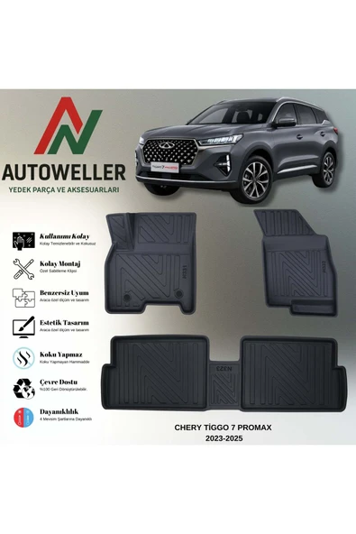 AutoWeller Chery Tiggo 7 Pro Max 2023-2025 Havuzlu 3D TPE Oto Paspas Takımı ürün görseli 1