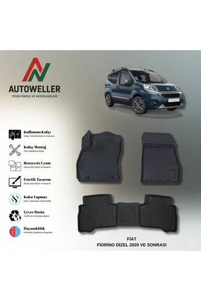 AutoWeller Fiat Fiorino Dizel 2020 Sonrası Havuzlu 3D TPE Oto Paspas Takımı ürün görseli 1
