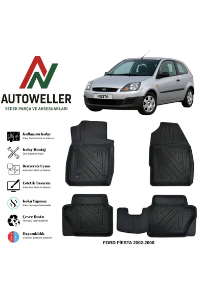 AutoWeller Ford Fiesta 2002-2008 Havuzlu Oto 5 Kapı Havuzlu 3D TPE Oto Paspas Takımı ürün görseli 1