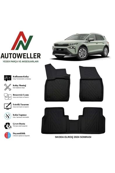 AutoWeller Skoda Elroq 2024 Sonrası Havuzlu Oto Havuzlu 3D TPE Oto Paspas Takımı ürün görseli 1