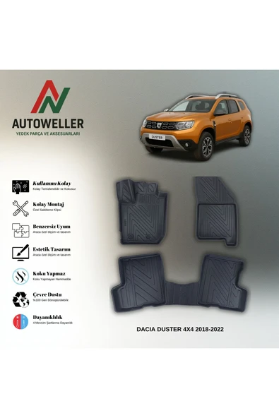 AutoWeller Dacia Duster 2018-2022 4x4 Havuzlu 3D TPE Oto Paspas Takımı ürün görseli 1