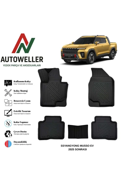 AutoWeller Ssyangyong Musso EV 2025 Sonrası Havuzlu Oto Havuzlu 3D TPE Oto Paspas Takımı ürün görseli 1
