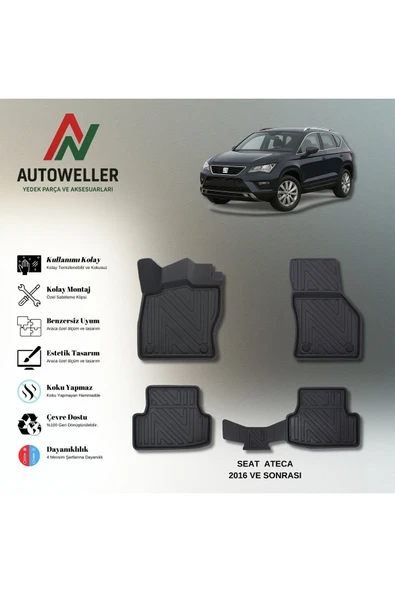 AutoWeller Seat Ateca 2016 Sonrası Havuzlu 3D TPE Oto Paspas Takımı ürün görseli 1